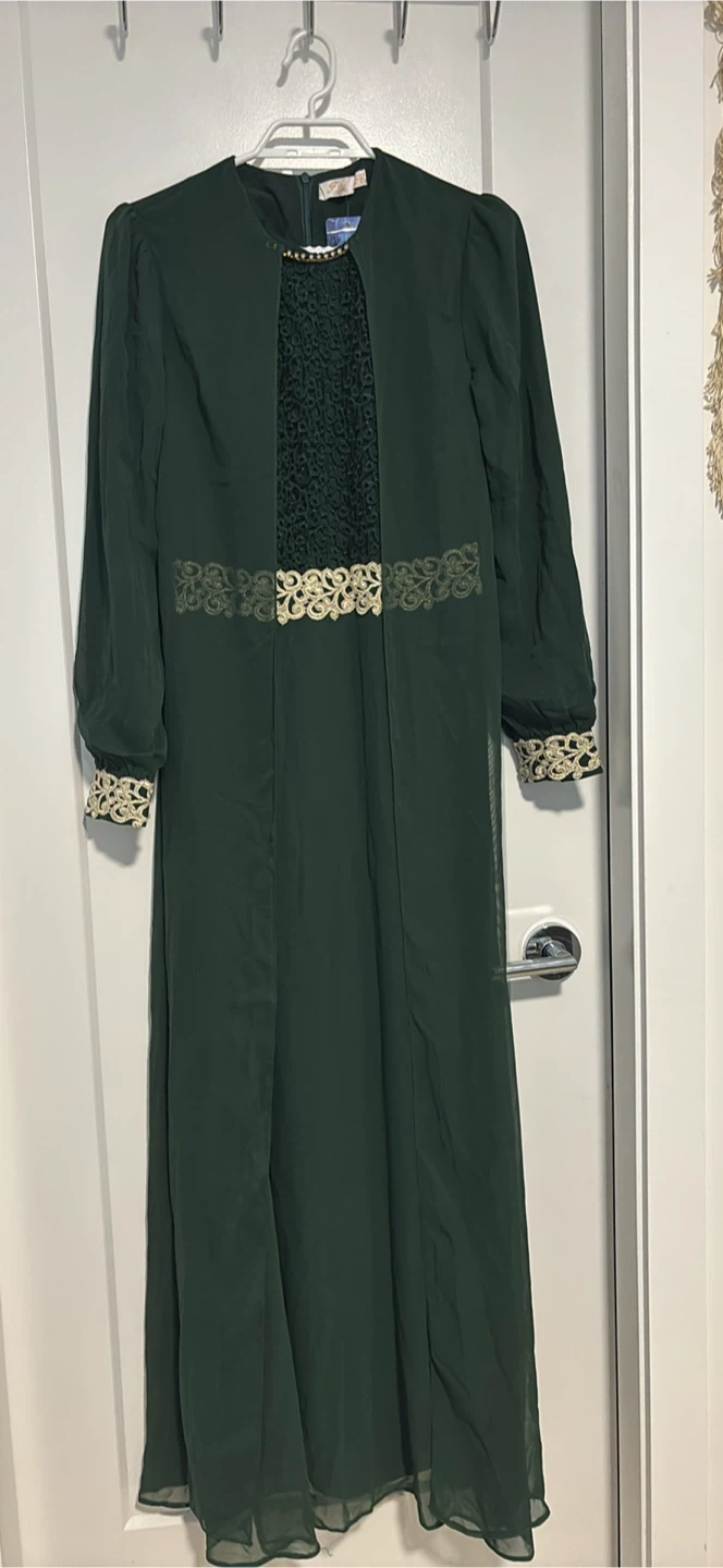 Green Sheer Overlay Dress with Lace Detail