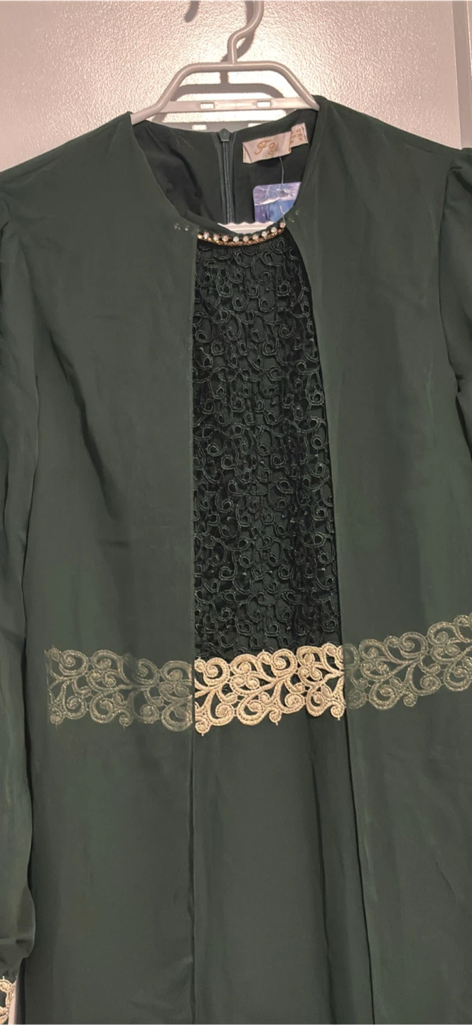 Green Sheer Overlay Dress with Lace Detail - photo 2