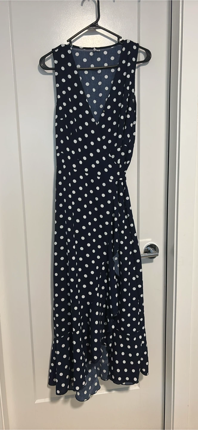 Navy Blue Polka Dot Wrap Dress