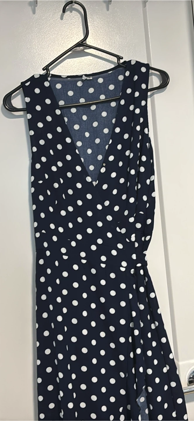 Navy Blue Polka Dot Wrap Dress - photo 2