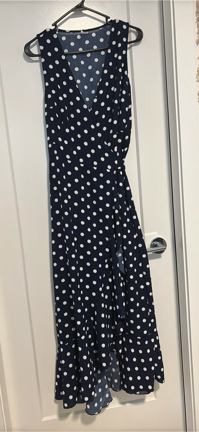 Navy Blue Polka Dot Wrap Dress - photo 3