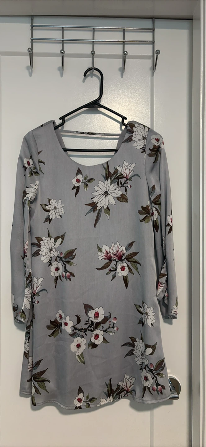 Grey Floral Print Dress
