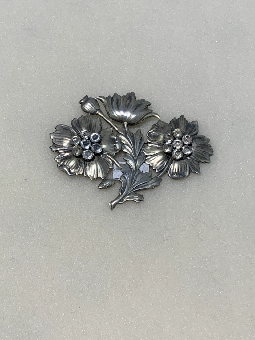 Vintage Floral Brooch with Rhinestones
