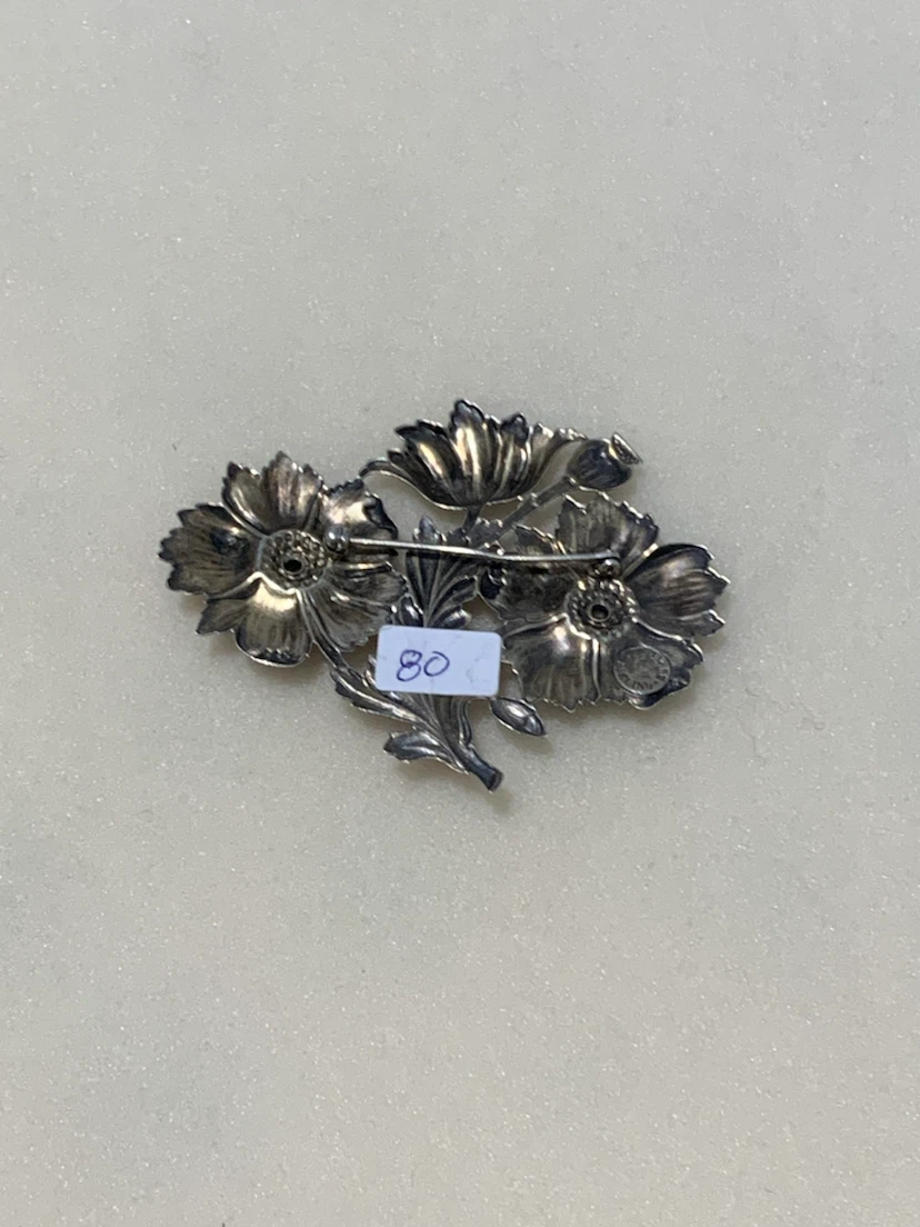 Vintage Floral Brooch with Rhinestones - photo 2