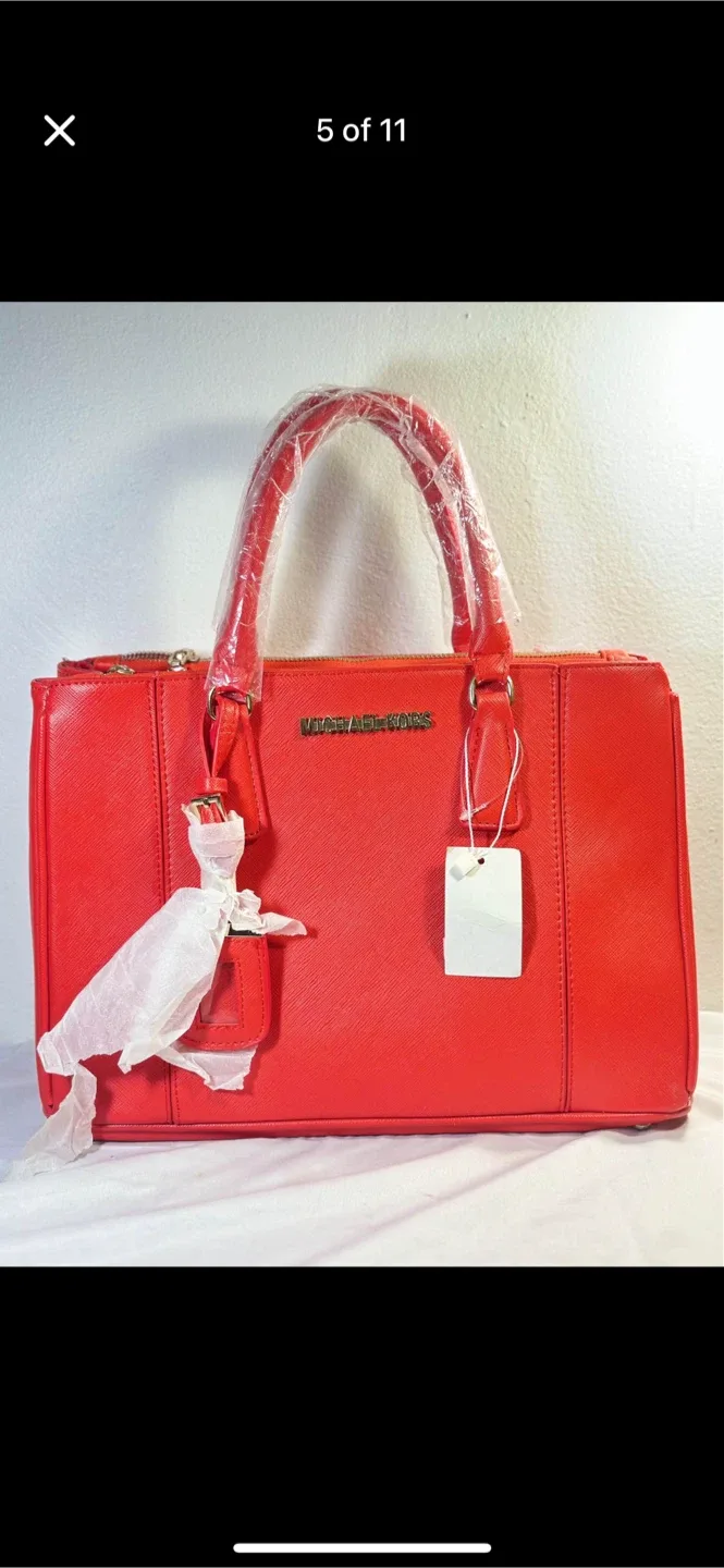 MICHAEL KORS Red Leather Satchel Handbag