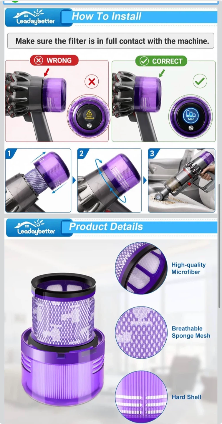 Leadybetter Purple Vacuum Filter for Dyson V11/V15 - photo 3