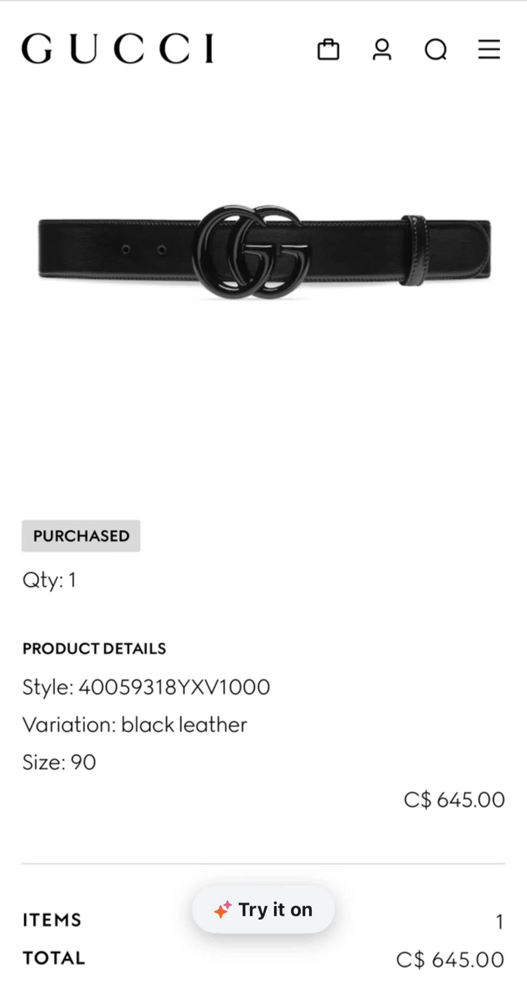 Gucci GG Marmont Belt Black Leather Size 90 - photo 2