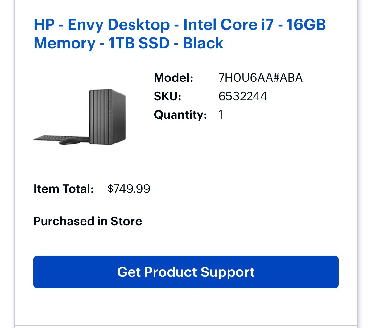 HP Envy Desktop - Intel Core i7 - 16GB RAM - 1TB SSD - Black
