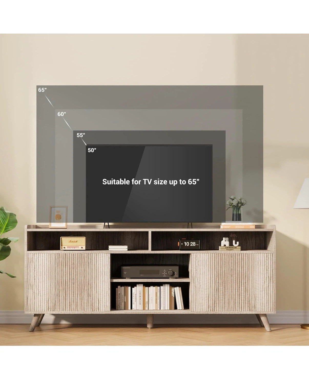 Wood TV Stand Console with Doors - photo 2