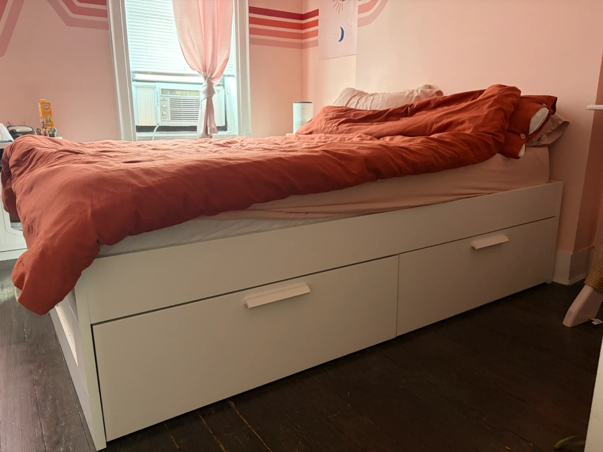 White Full Bed Frame with Drawers - photo 3