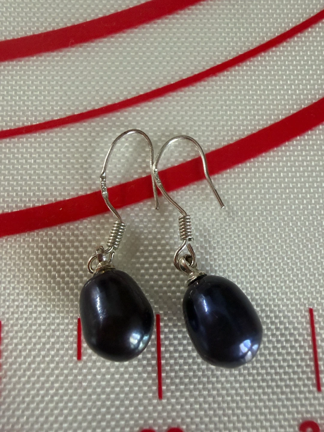 Genuine Blue Black Pearl Sterling Silver Dangle Earring