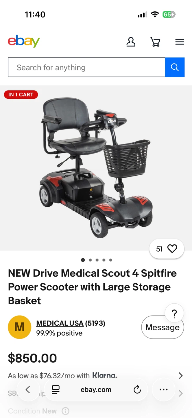 Drive Medical Scout 4 Spitfire Power Scooter with Basket