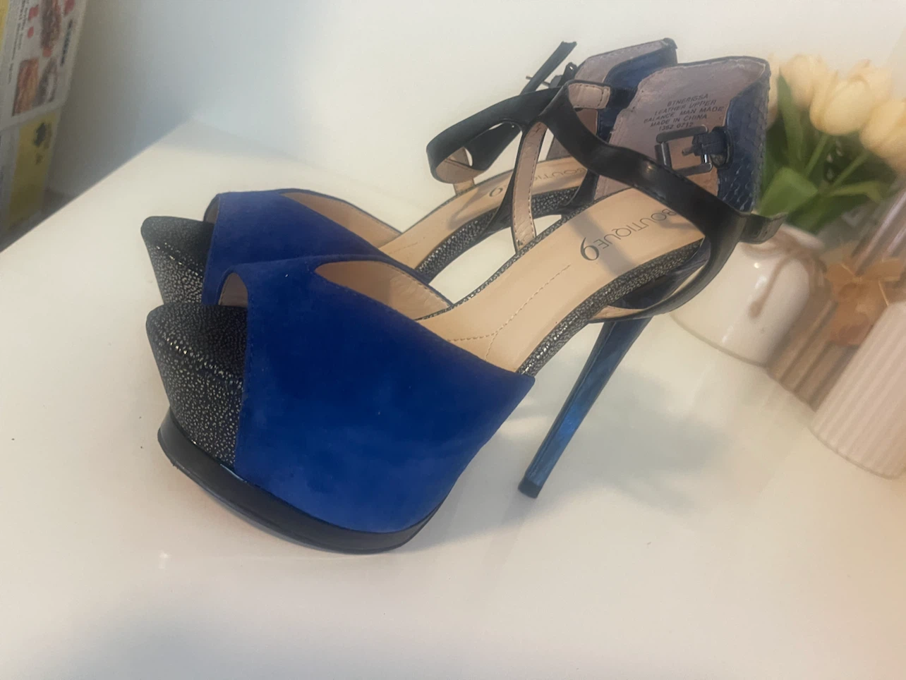 Boutique 9 Women's Royal Blue Peep Toe Platform Heels