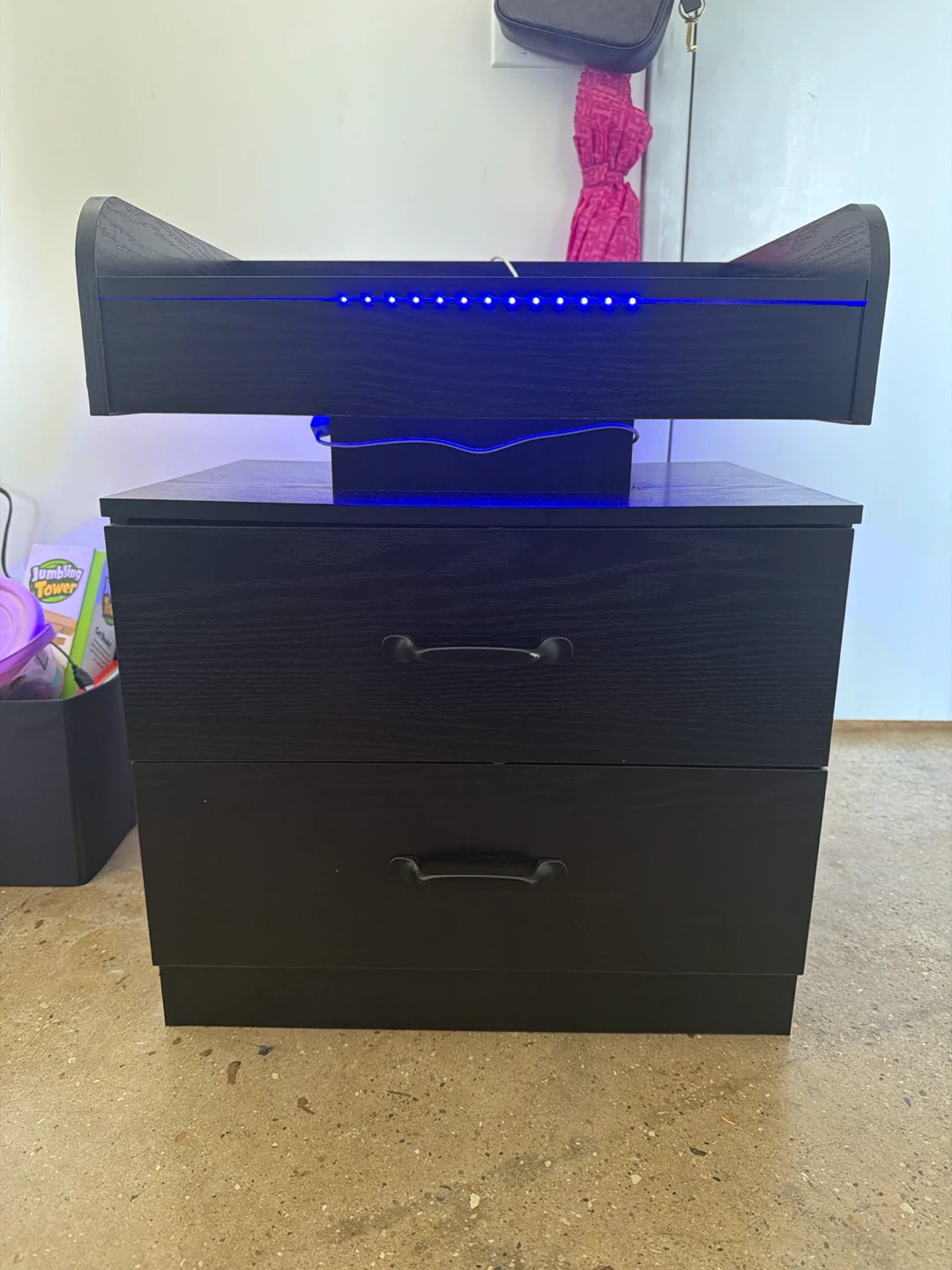 Black 2-Drawer Nightstand with LED Light Strip - photo 2