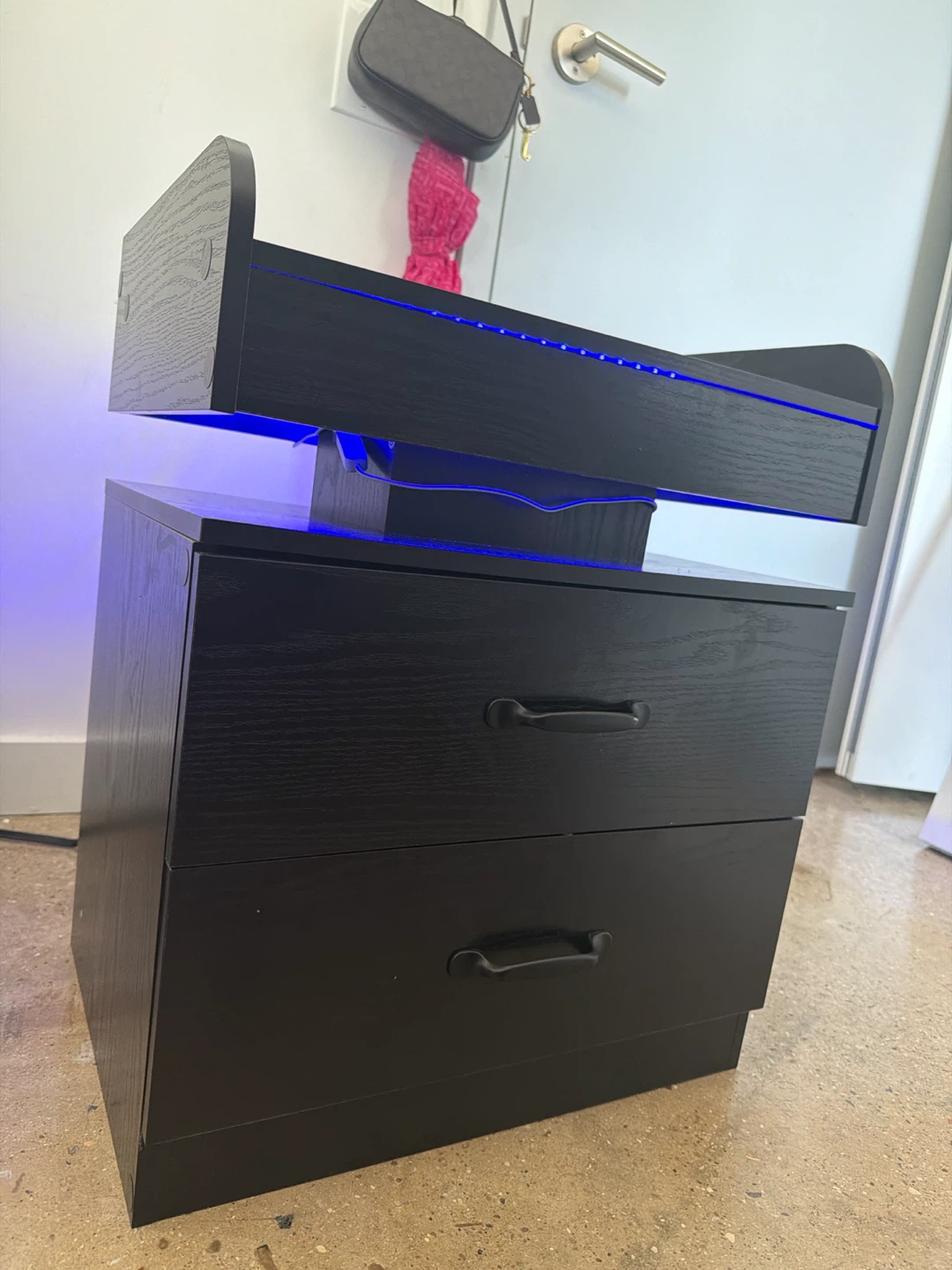 Black 2-Drawer Nightstand with LED Light Strip - photo 3