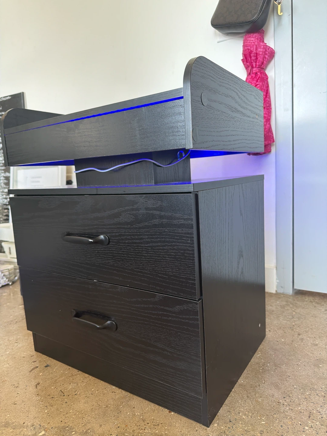 Black 2-Drawer Nightstand with LED Light Strip - photo 4