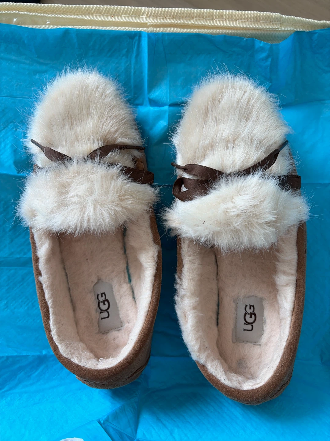 UGG Brown Suede Fur Mocassins - Size 6