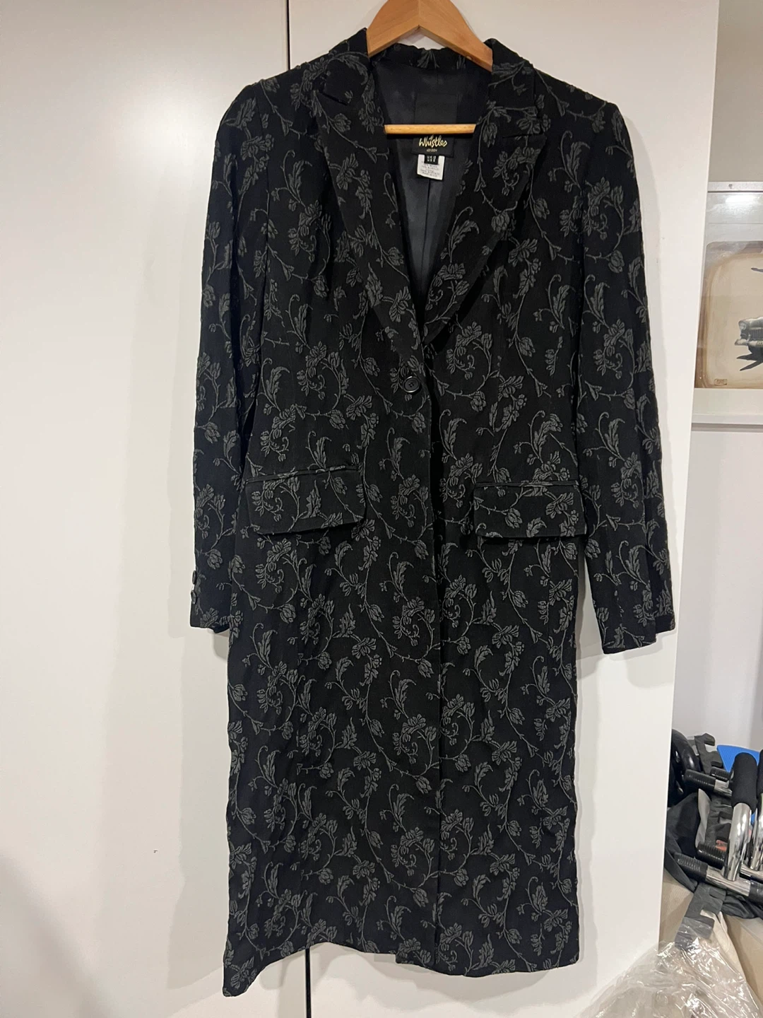 Whistles LONDON Black Floral Jacquard Long Blazer