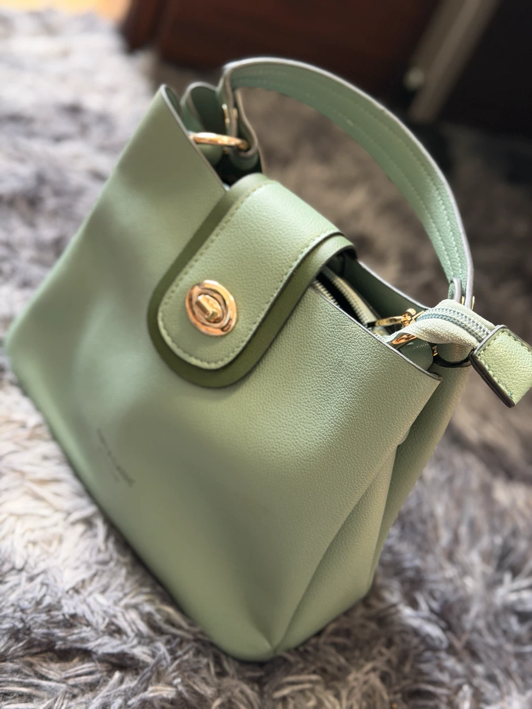 Sage Green Handbag with Gold Hardware