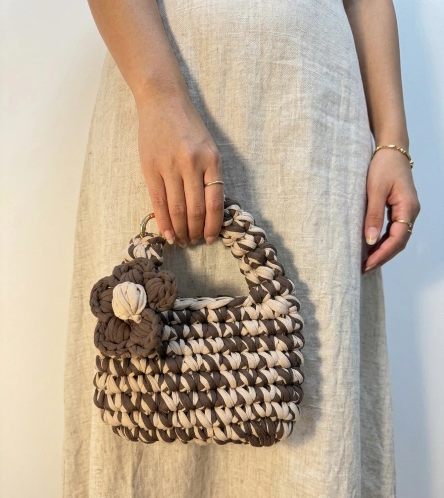 Chunky Crochet Bag, Handmade Two Tone Top Handle Purse - photo 2