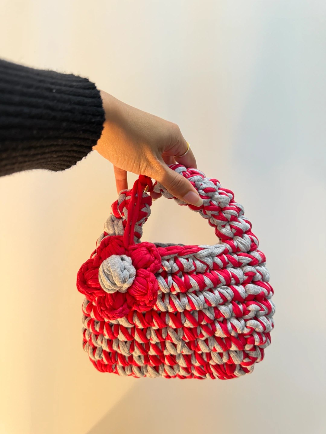 Chunky Crochet Bag, Handmade Two Tone Top Handle Purse - photo 4