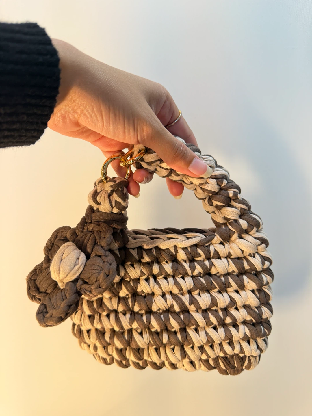 Chunky Crochet Bag, Handmade Two Tone Top Handle Purse - photo 5