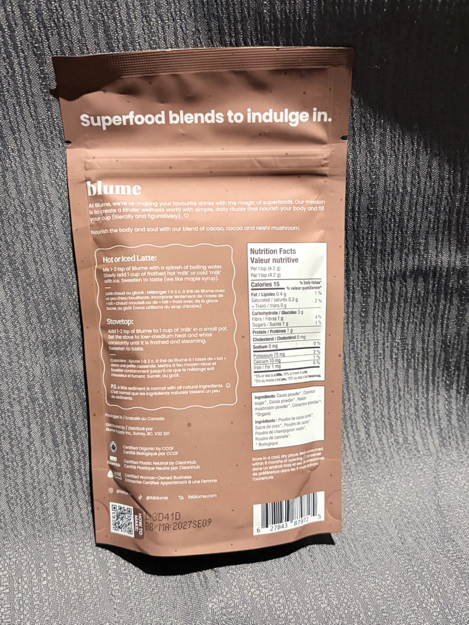 Blume Superfood Latte Reishi Hot Cacao Mix - photo 2