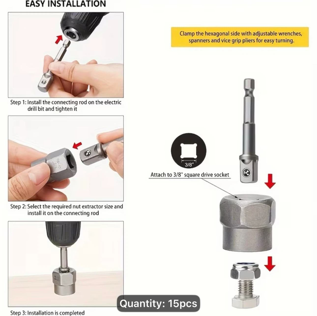 15pcs Nut Extractor Set, 13pcs Bolt And Nut Remover - photo 4