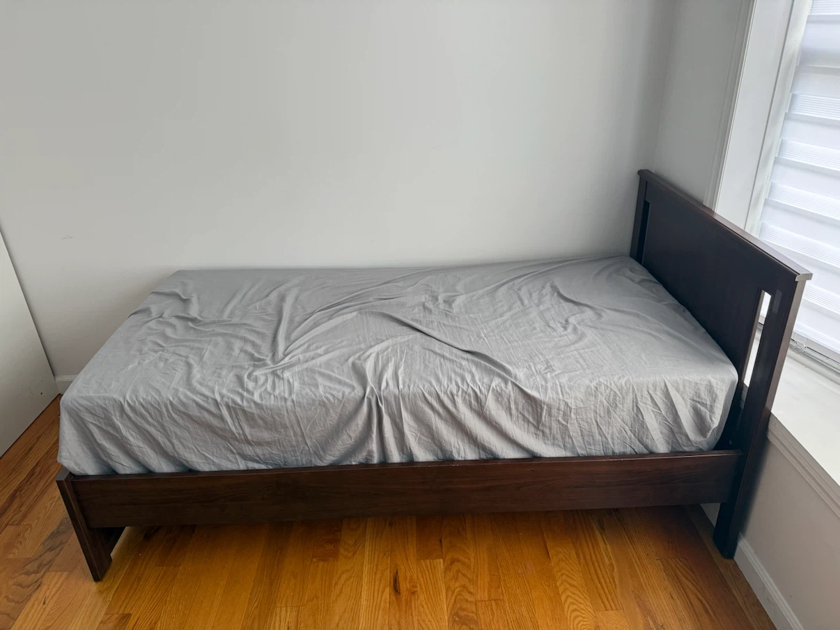 Dark Wood Bed Frame with mattress