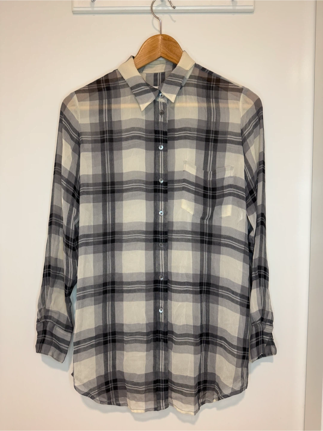 Babaton Aritzia 100% Silk Plaid Button Up Blouse
