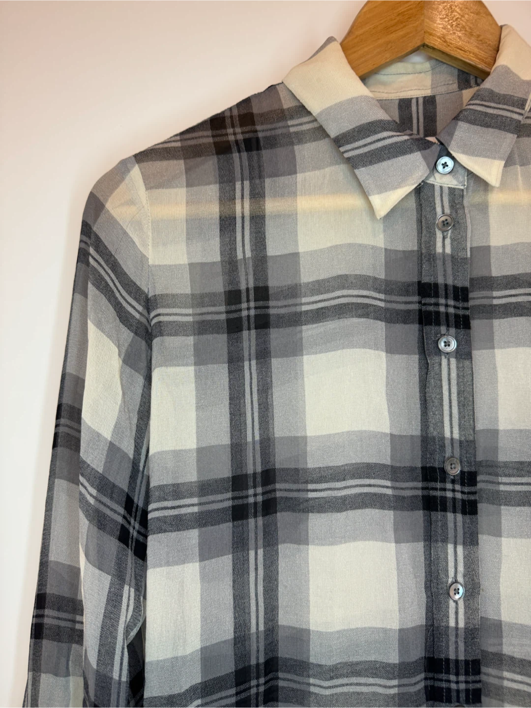 Babaton Aritzia 100% Silk Plaid Button Up Blouse - photo 3