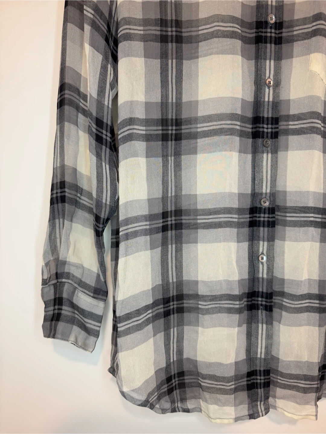 Babaton Aritzia 100% Silk Plaid Button Up Blouse - photo 4