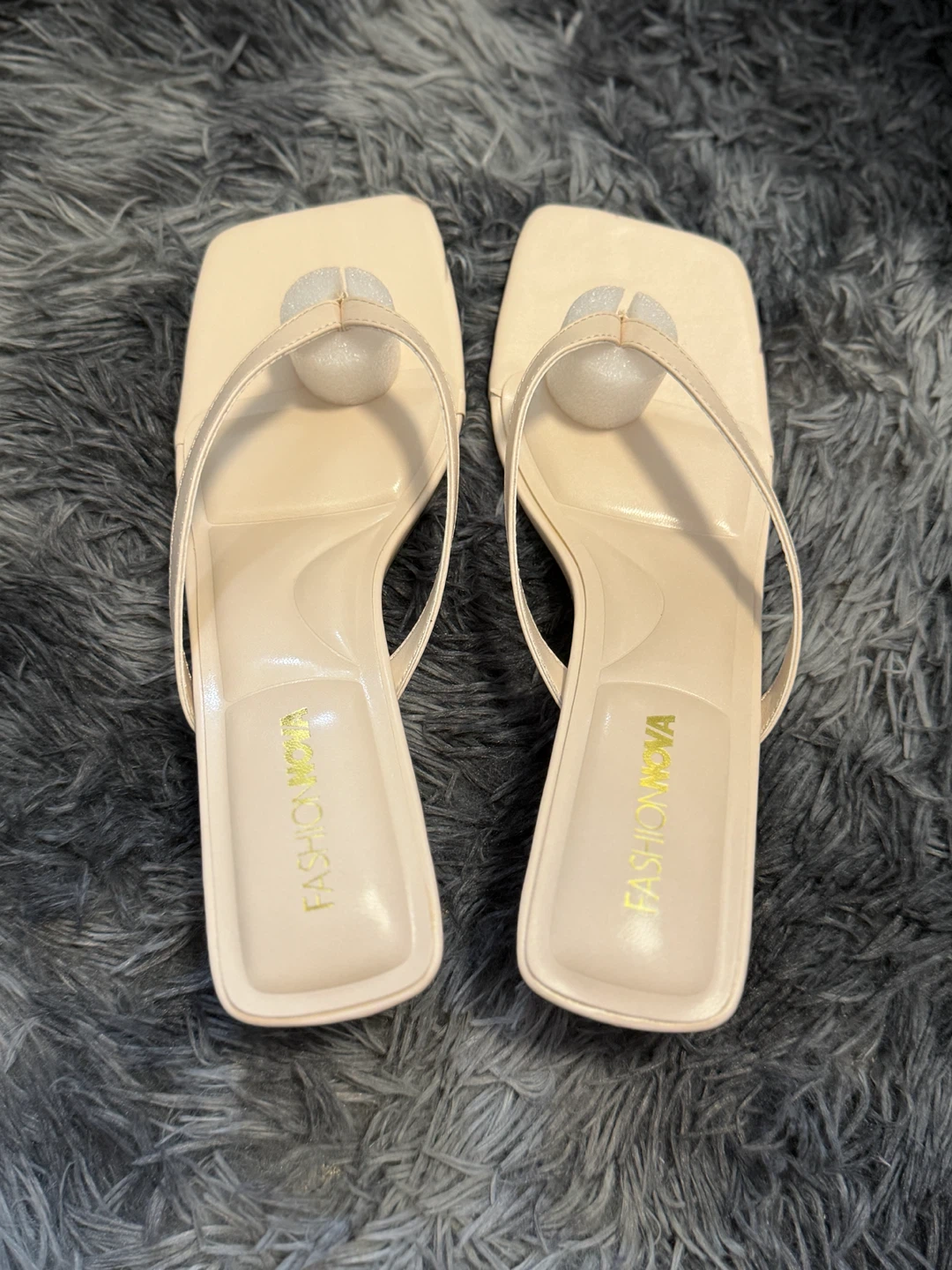 Fashion Nova Cream Square Toe Heeled Sandals