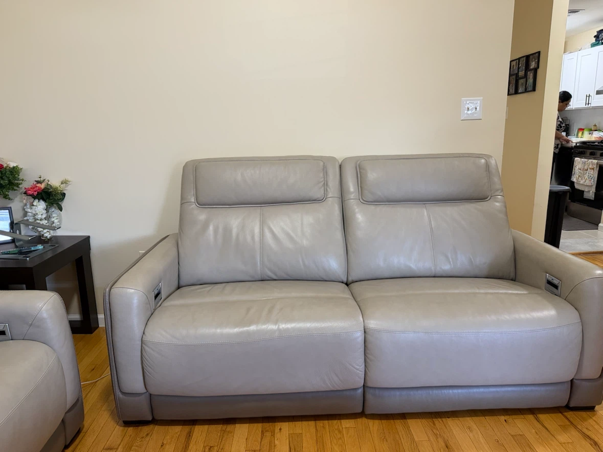 Light Gray Leather Loveseat Recliner with USB Ports