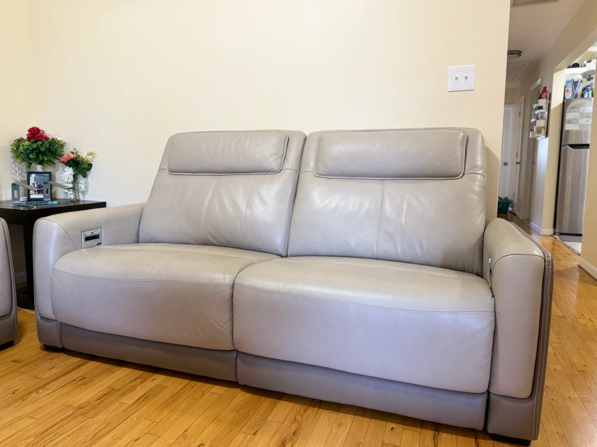 Light Gray Leather Loveseat Recliner with USB Ports - photo 2