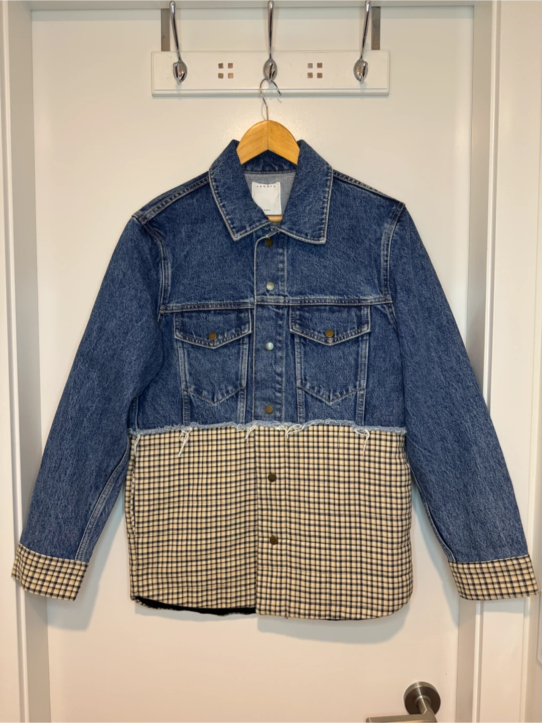 Sandro Paris Denim & Plaid Jacket Women's 36 XS