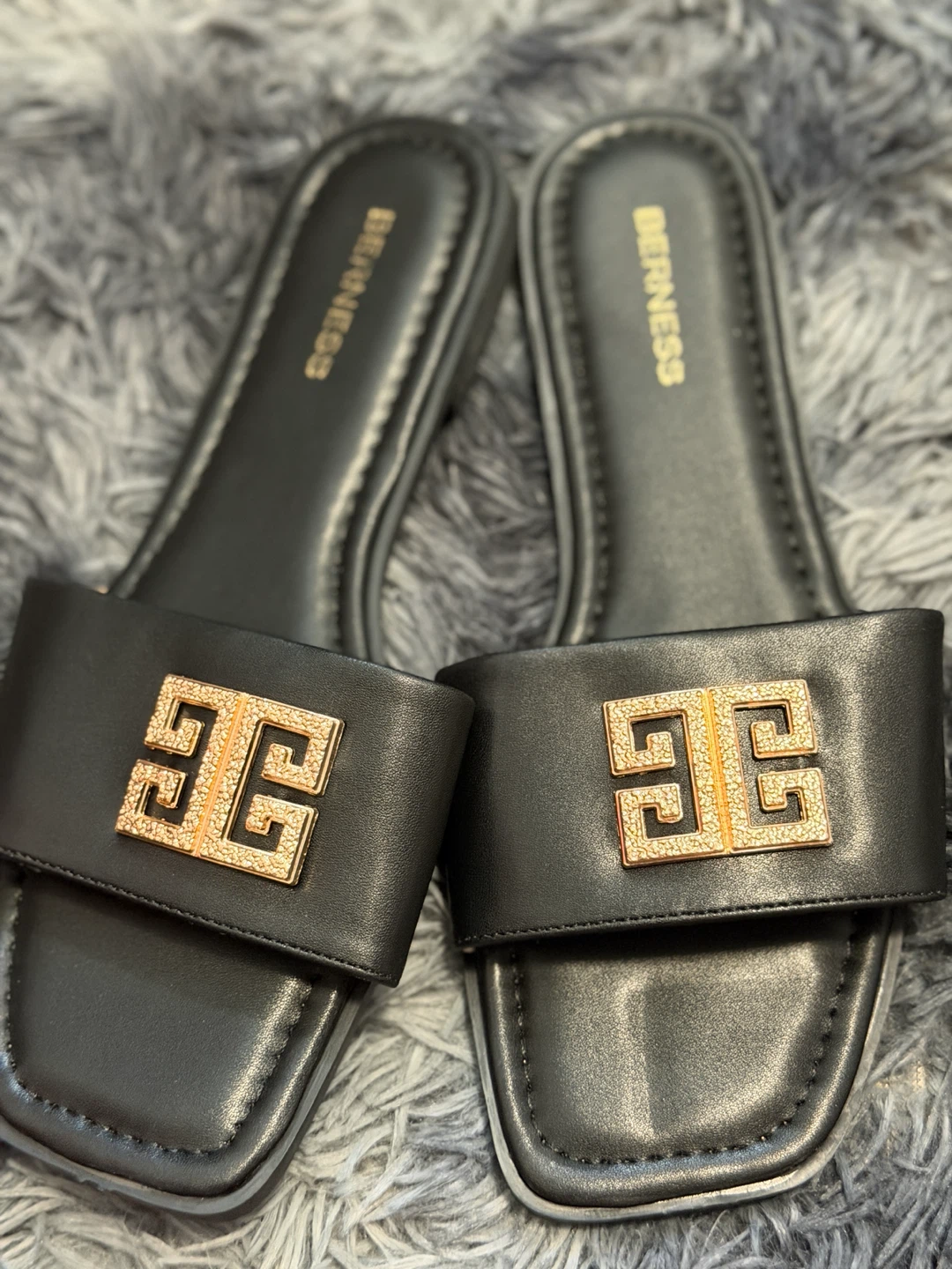 Berness Black Slides with Gold Embellishment - Size 8 - photo 2