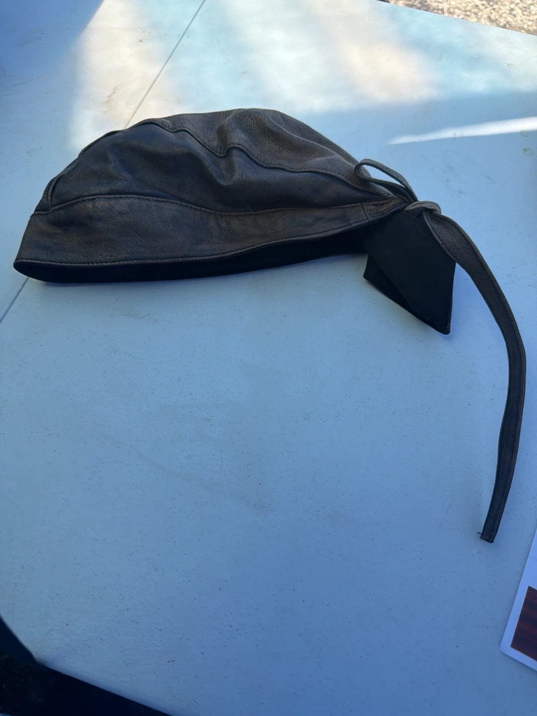 Leather Skull Cap with Ties