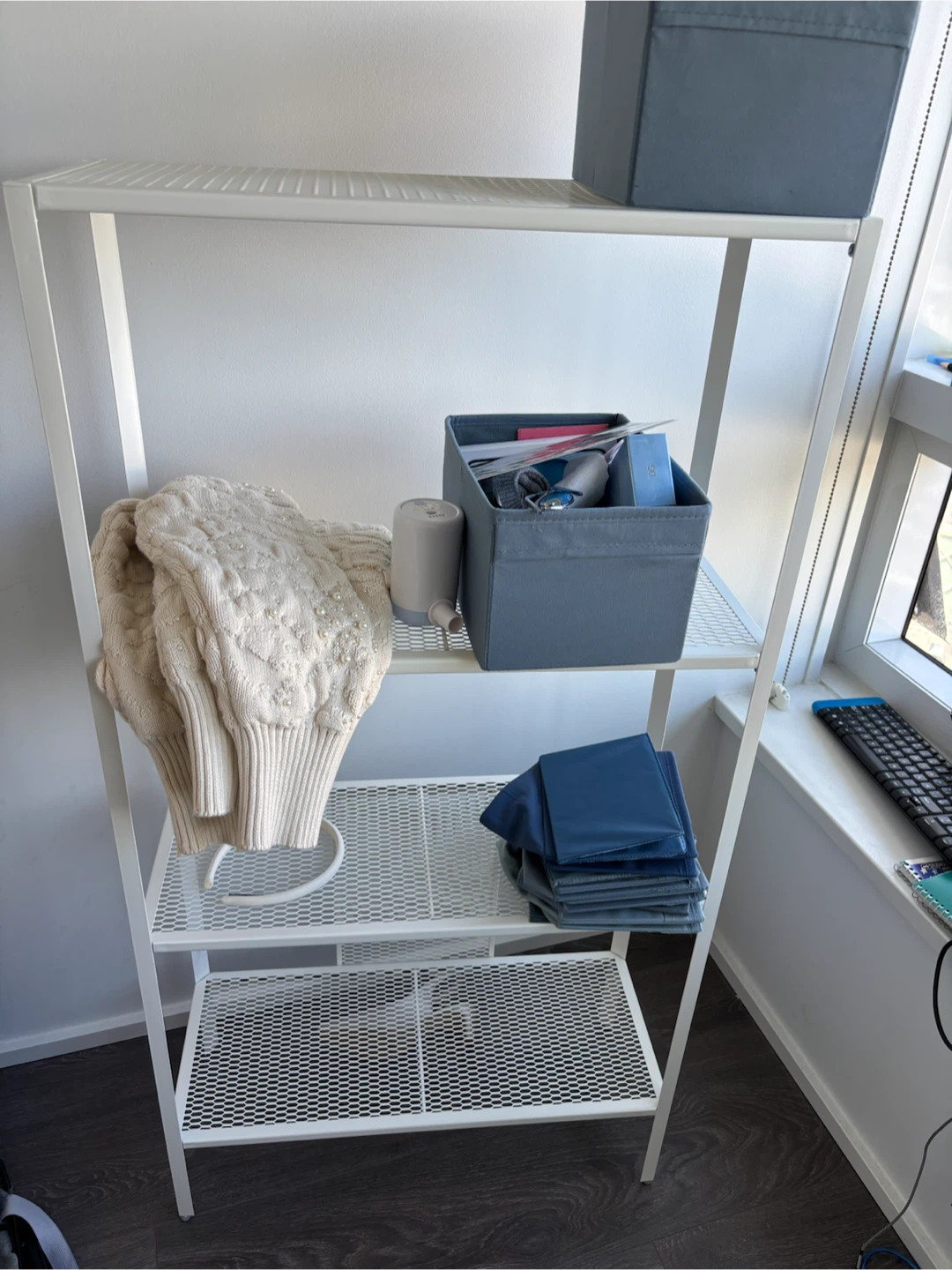 White Metal Storage Shelf Unit