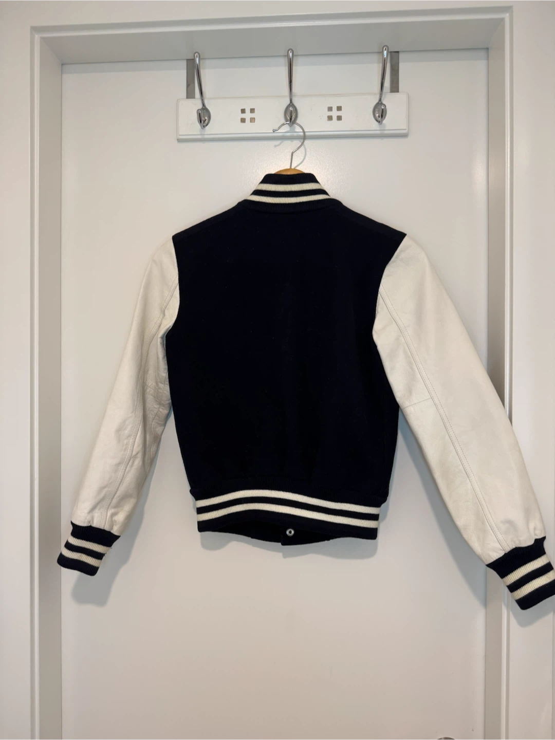 Aritzia TNA Varsity Jacket XS Navy White Wool Leather Sleeve - photo 2