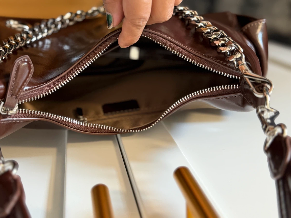 Brown Shoulder Bag with Chain Detail - photo 2