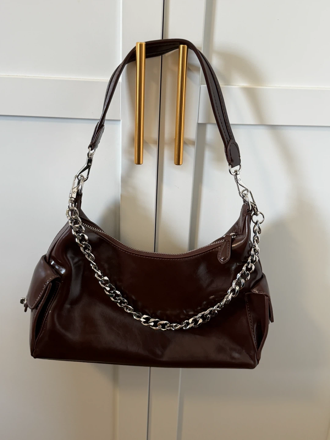 Brown Shoulder Bag with Chain Detail - photo 3