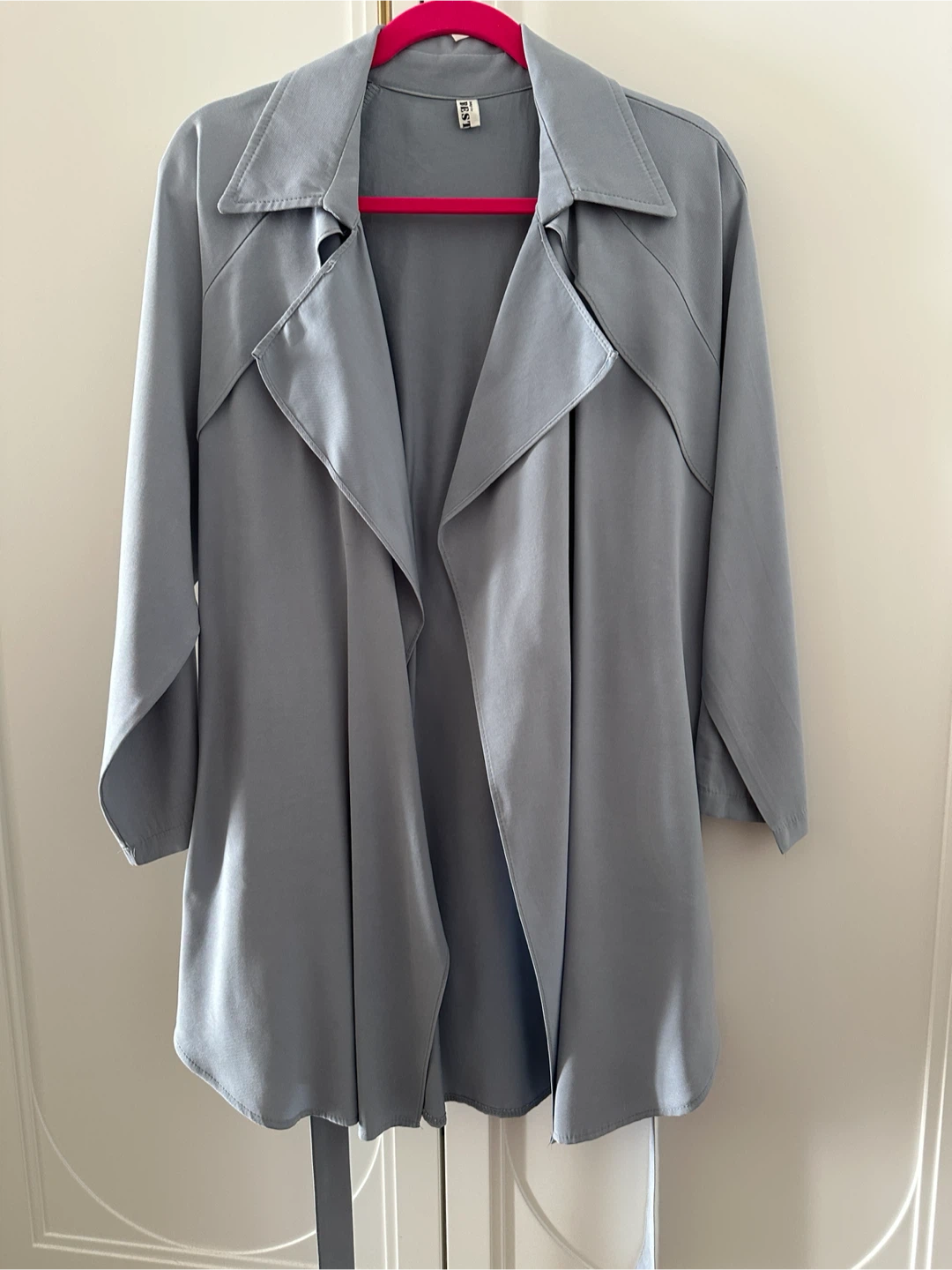 BEST Design Light Grey Blue Lightweight Open Front Trench Coat