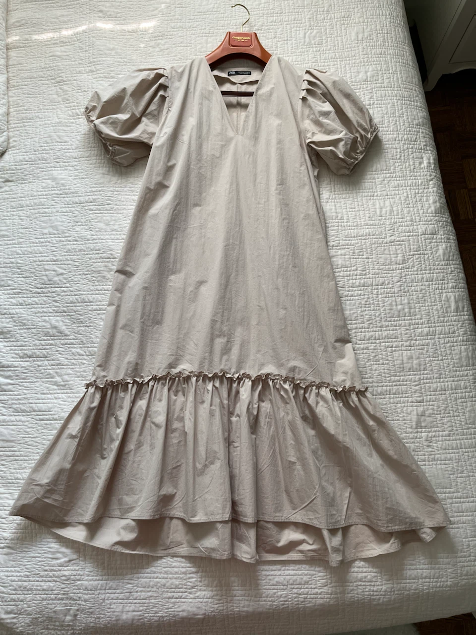 Zara Beige Puff Sleeve Tiered Dress