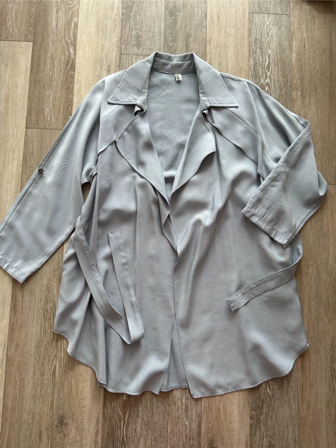 BEST Design Light Grey Blue Lightweight Open Front Trench Coat - photo 4