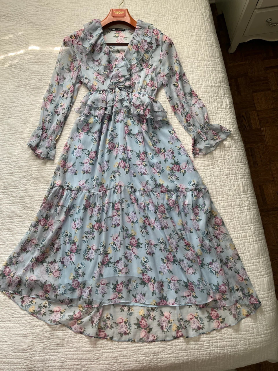 ZARA Floral Chiffon Ruffle Maxi Dress