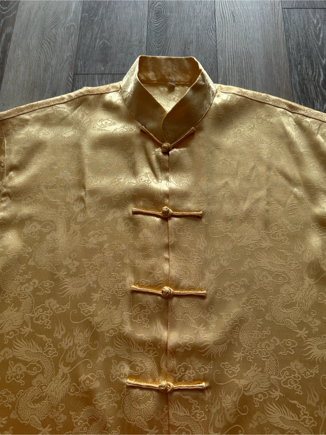 Gold Brocade Dragon Print Shirt L - photo 2