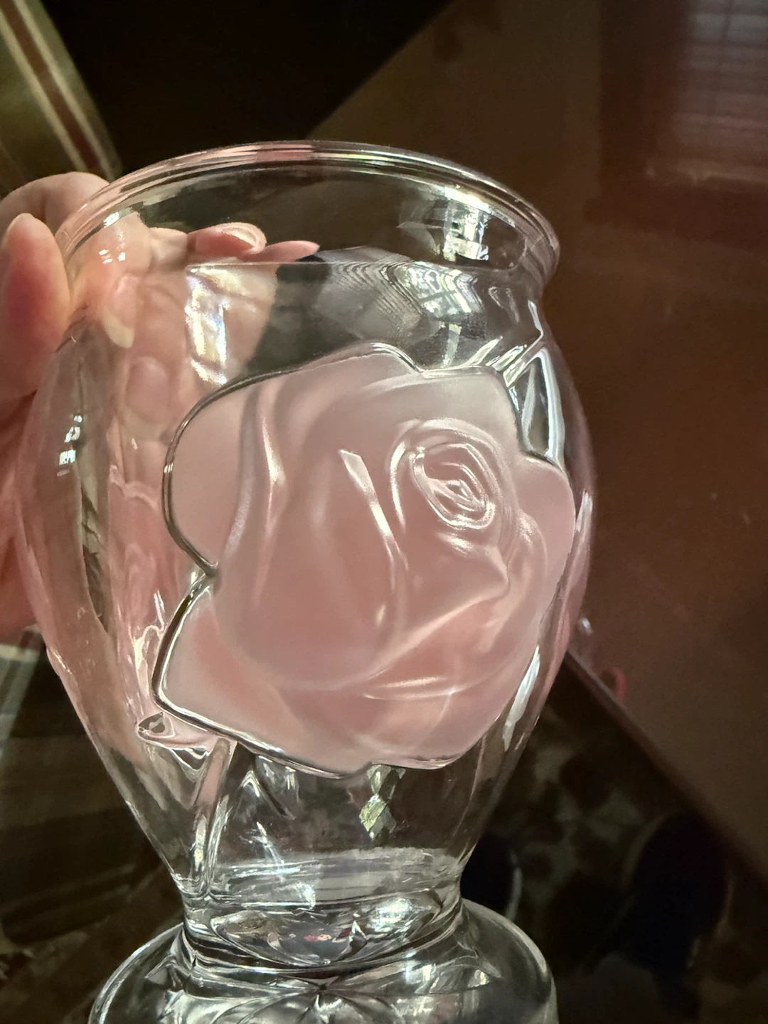 Glass vase with Pink Rose Design