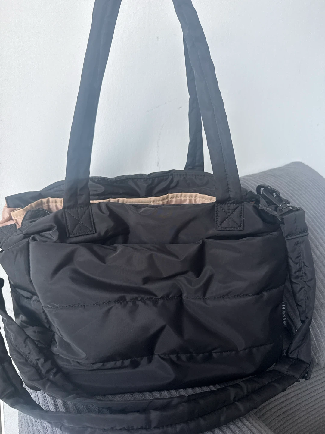 Black Nylon Puffer Tote Bag