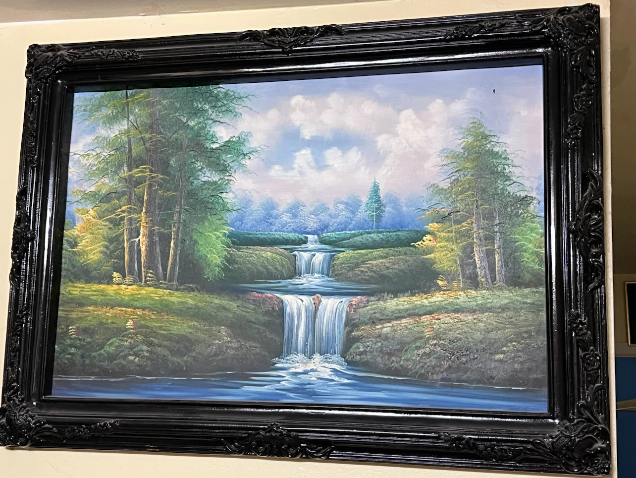 Framed Landscape Waterfall Painting